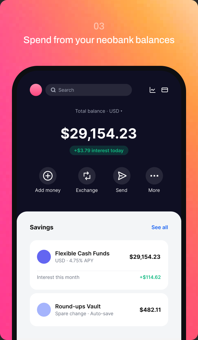 Spend from your neobank balances